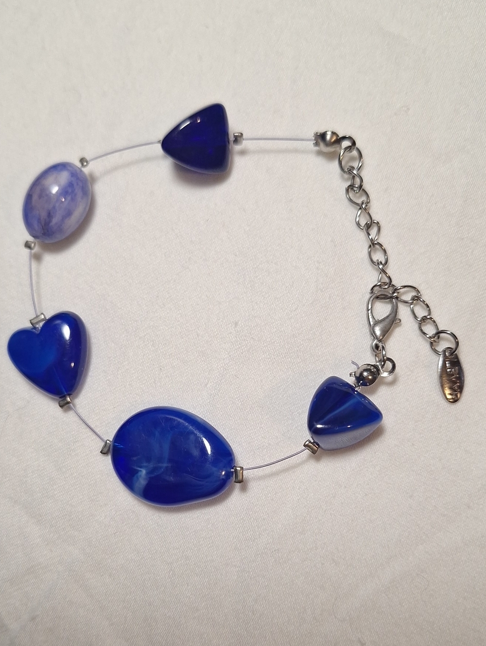 Yves Rocher Cobalt Blue Glass Heart & Teardrop Bracelet